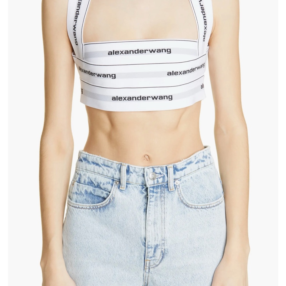 Alexander Wang White and Black Logo Crop Top
